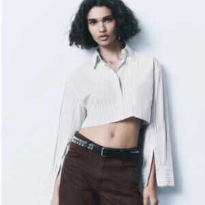 NWT STRIPED CROP SHIRT